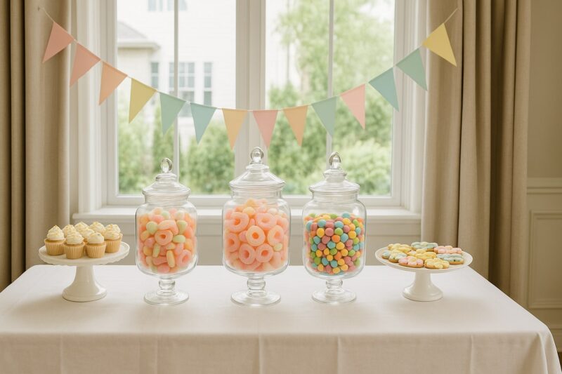 Bombone u providnim teglama kao dekoracija za slatki sto