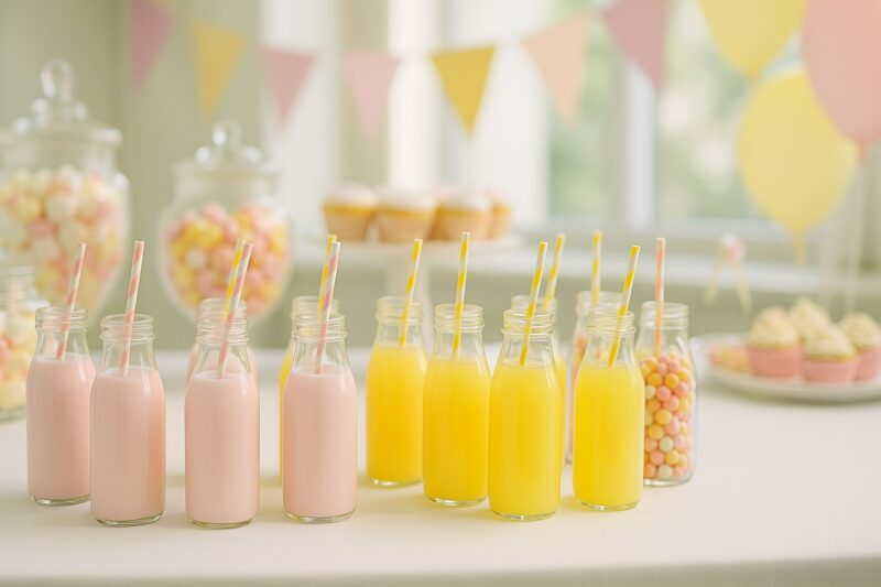 Sokovi i mlečni napici u boji teme za rođendanski slatki sto